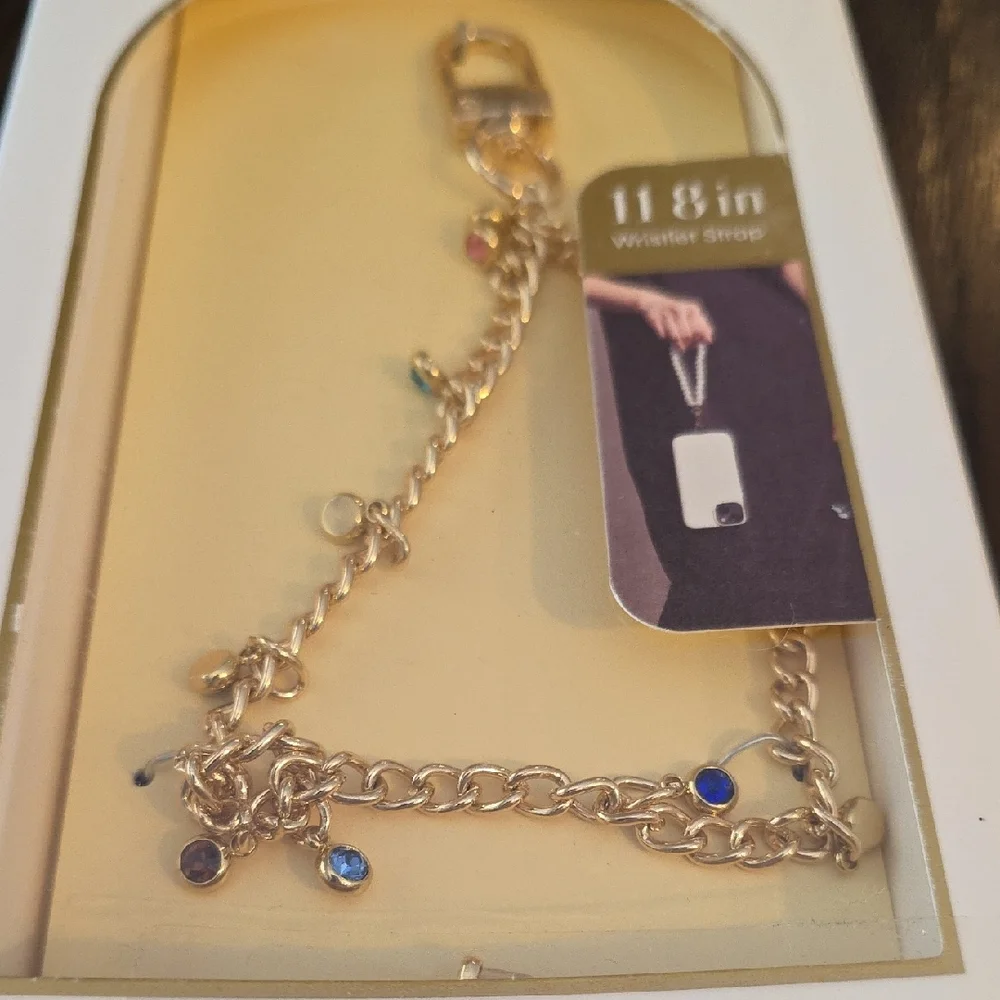 Gold Wristlet Phone Strap with Multicolor Accents